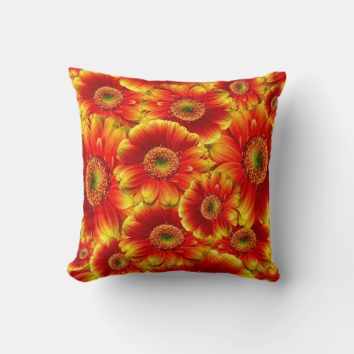 Yellow and Orange Gerbera Daisies Throw Pillow