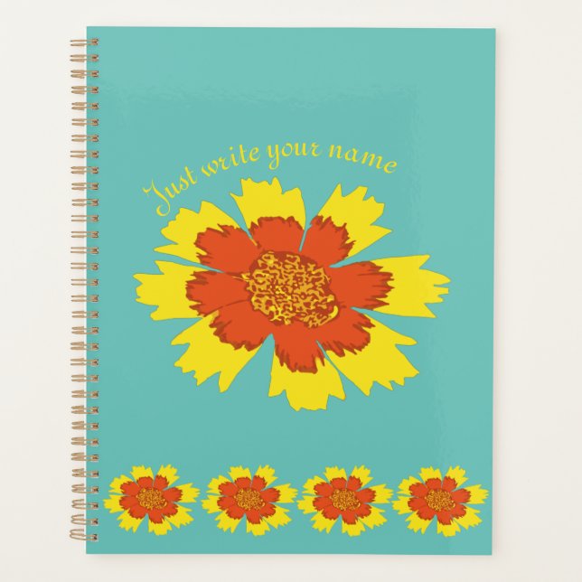 Yellow and orange girly coreopsis flower planner (Front)