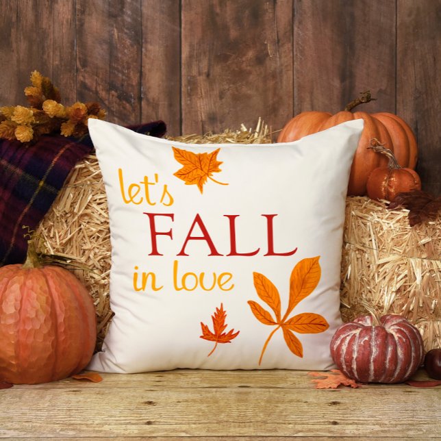 Yellow and Orange Let's Fall in Love Fun Fall Throw Pillow (Creator Uploaded)