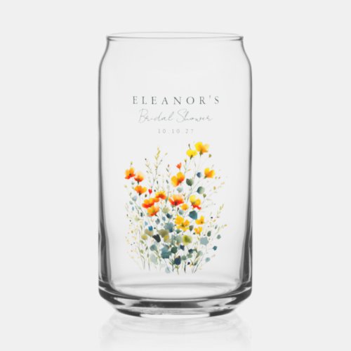 Yellow and Orange Meadow Wildflowers Bridal Shower Can Glass