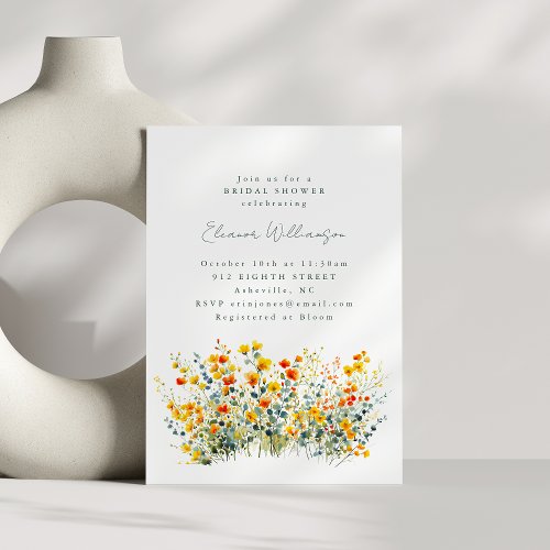 Yellow and Orange Meadow Wildflowers Bridal Shower Invitation