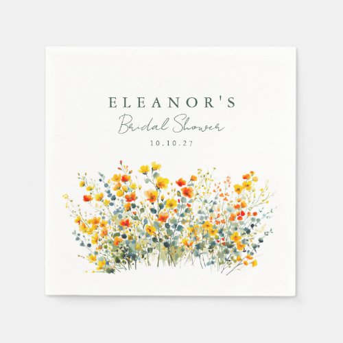 Yellow and Orange Meadow Wildflowers Bridal Shower Napkins