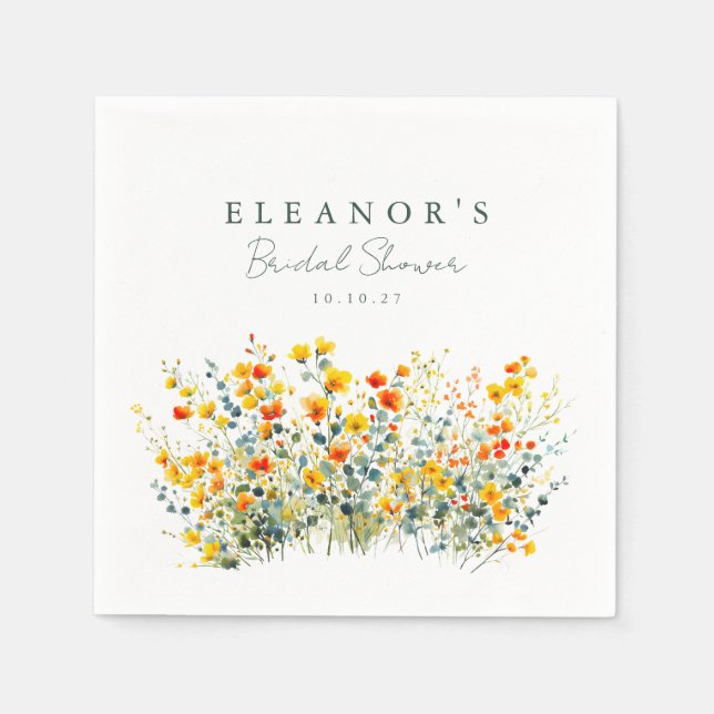 Yellow and Orange Meadow Wildflowers Bridal Shower Napkins (Front)