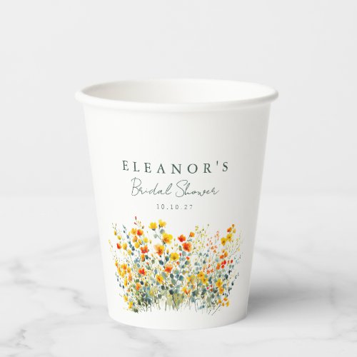 Yellow and Orange Meadow Wildflowers Bridal Shower Paper Cups