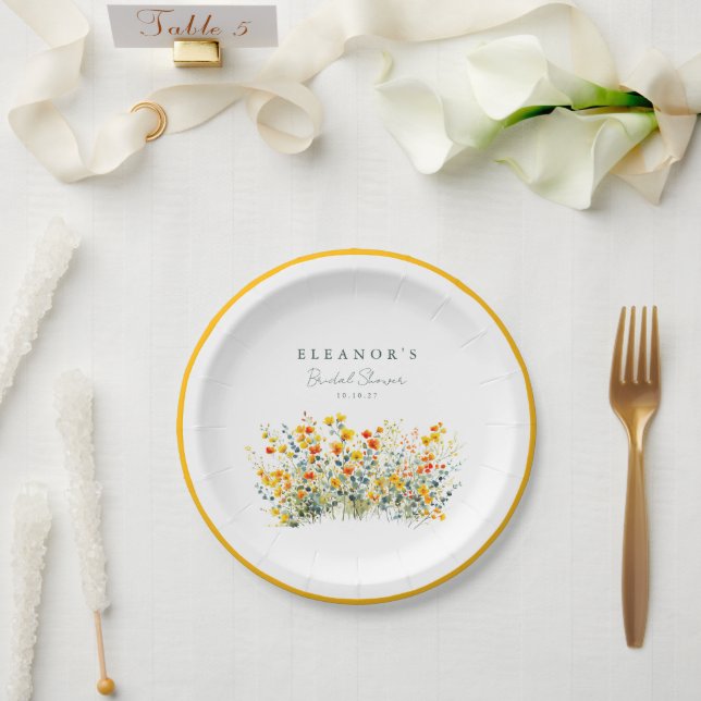 Yellow and Orange Meadow Wildflowers Bridal Shower Paper Plates (Wedding)