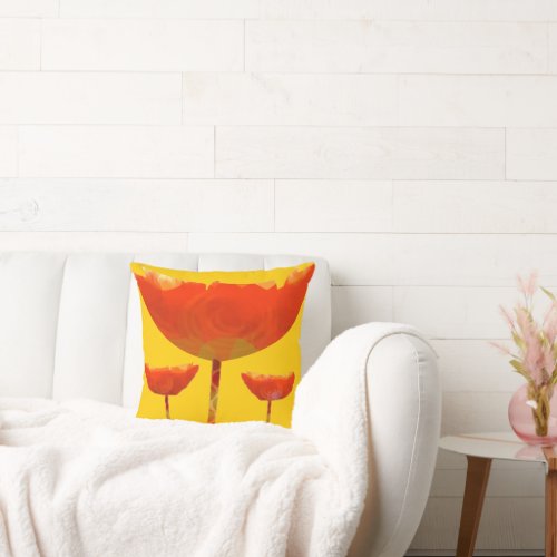 Yellow and Orange Modern Poppy Floral Pillow