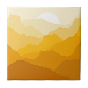 Yellow and orange mountain sunrise ceramic tile