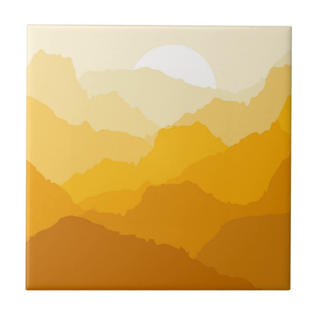 Yellow and orange mountain sunrise ceramic tile (Front)