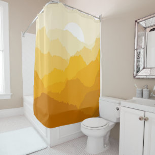 Yellow and orange mountain sunrise shower curtain
