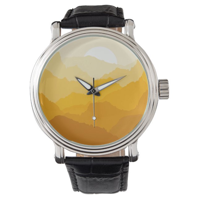 Yellow and orange mountain sunrise watch (Front)
