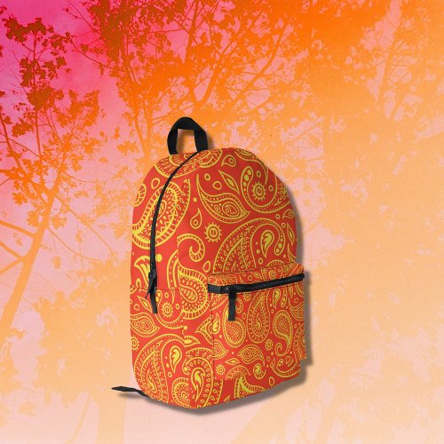 Yellow And Orange Paisley  Printed Backpack