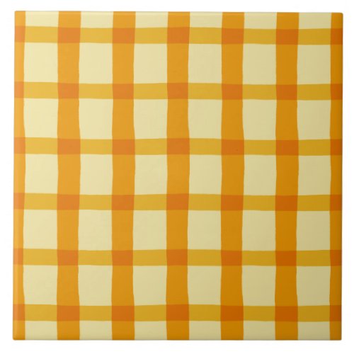 Yellow and Orange Plaid Ceramic Tile