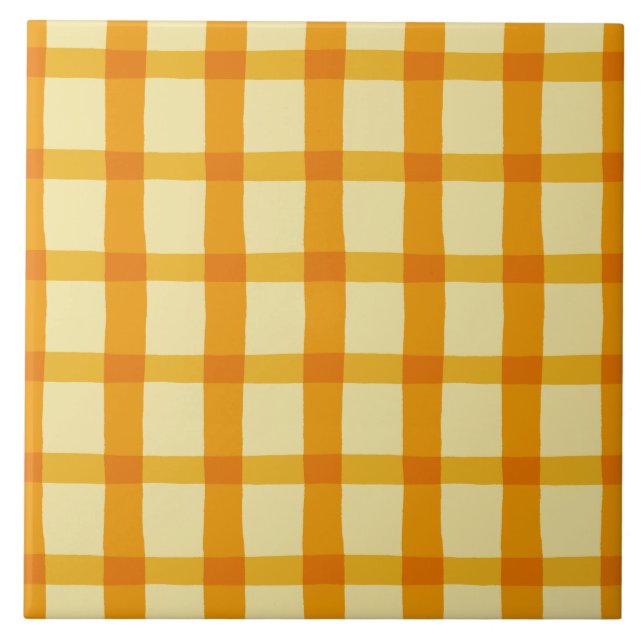 Yellow and Orange Plaid Ceramic Tile (Front)