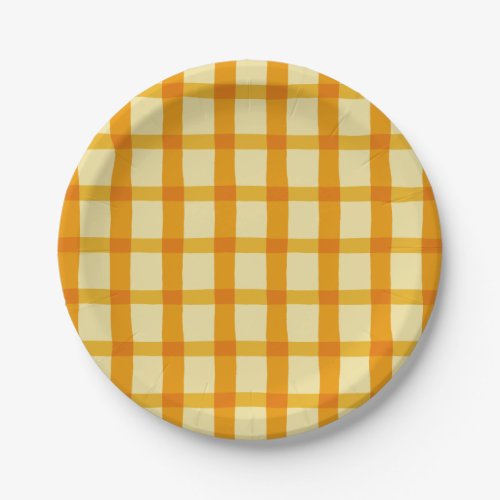 Yellow and Orange Plaid Paper Plates