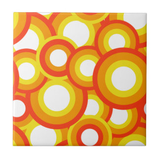 Yellow and orange psychedelic circles ceramic tile
