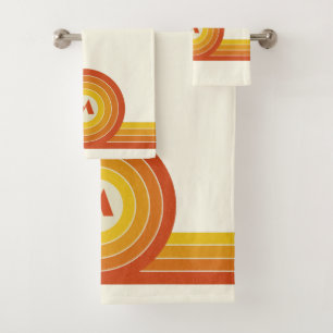 Yellow and orange retro style circles and lines  bath towel set