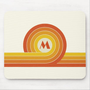 Yellow and orange retro style circles and lines mouse pad