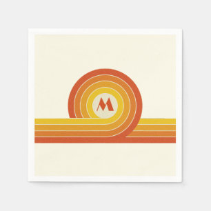Yellow and orange retro style circles and lines  napkins