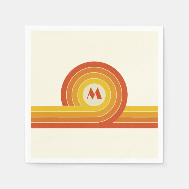 Yellow and orange retro style circles and lines  napkins (Front)