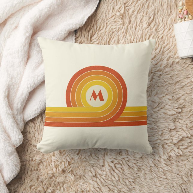 Yellow and orange retro style circles and lines  throw pillow (Blanket)