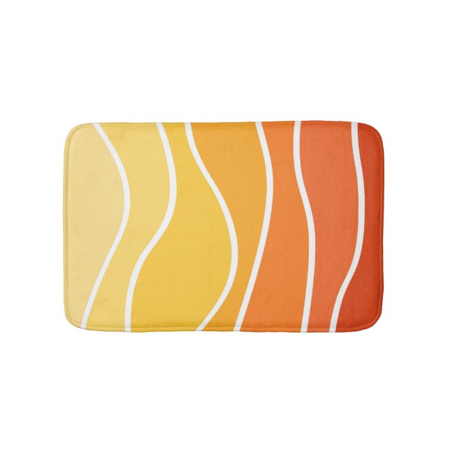 Yellow and orange retro style waves bath mat (Front)