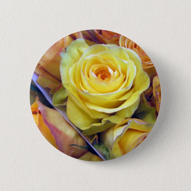 Yellow and Orange Roses Pinback Button (Front)