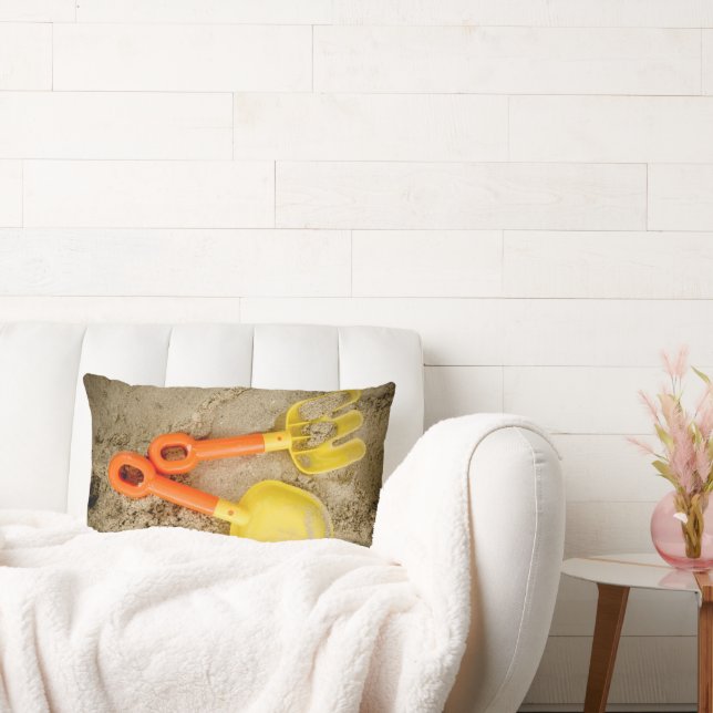 Yellow and Orange Sand Toys Beach Art Lumbar Pillow (Couch)