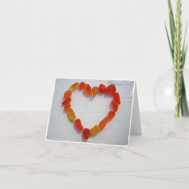 Yellow and Orange Sea Glass Heart Post Cards (Front)