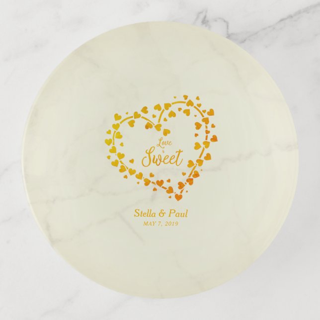 Yellow and Orange Shades Hearts Design Trinket Tray (Front)