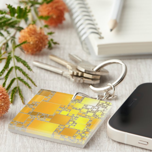 Yellow and Orange Squared Acrylic Key Ring (Front Right)