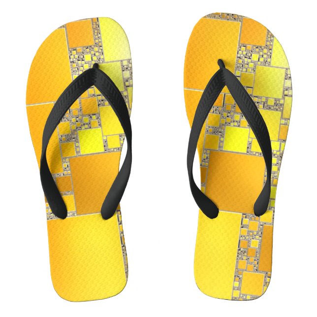 Yellow and Orange Squared Thongs Flip Flops (Footbed)