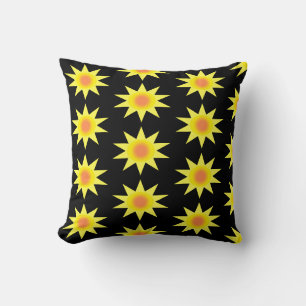 Yellow And Orange Sunbursts On A Black Background Throw Pillow