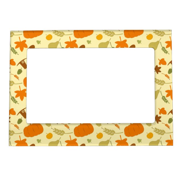 Yellow and Orange Thanksgiving Harvest Pattern Magnetic Photo Frame (Front)