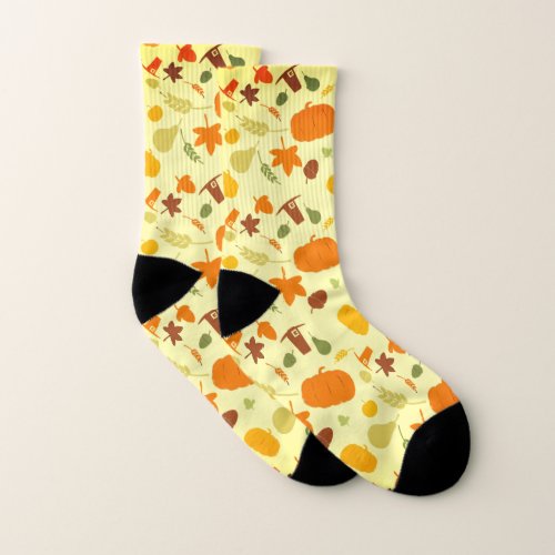 Yellow and Orange Thanksgiving Harvest Pattern Socks