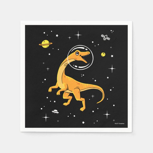 Yellow And Orange Velociraptor Dinos In Space Napkins (Front)
