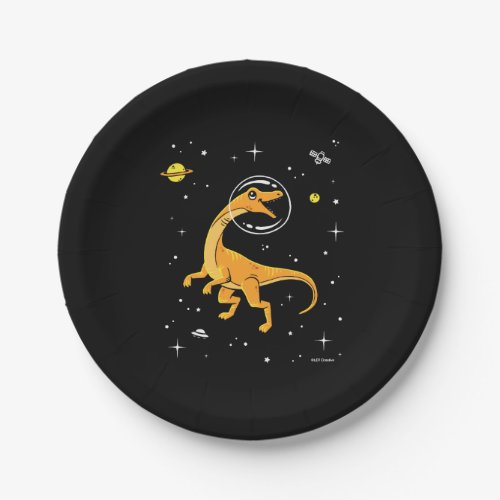 Yellow And Orange Velociraptor Dinos In Space Paper Plates