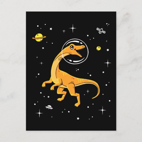 Yellow And Orange Velociraptor Dinos In Space Postcard