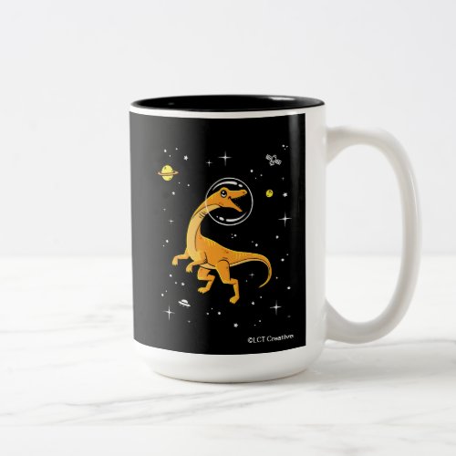 Yellow And Orange Velociraptor Dinos In Space Two_Tone Coffee Mug