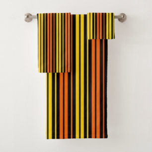 Yellow and Orange Vertical Stripes Black Bath Towel Set