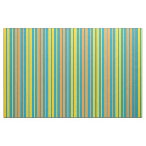Yellow and Orange Vertical Stripes Blue Fabric