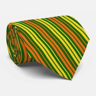 Yellow and Orange Vertical Stripes Green Neck Tie
