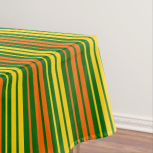 Yellow and Orange Vertical Stripes Green  Tablecloth
