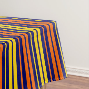 Yellow and Orange Vertical Stripes Navy Blue  Tablecloth