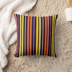 Yellow and Orange Vertical Stripes Navy Blue Throw Pillow
