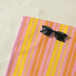 Yellow and Orange Vertical Stripes Pink Beach Towel