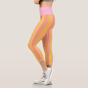 Yellow and Orange Vertical Stripes Pink Capri Leggings