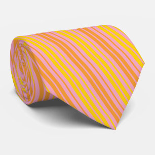 Yellow and Orange Vertical Stripes Pink  Neck Tie