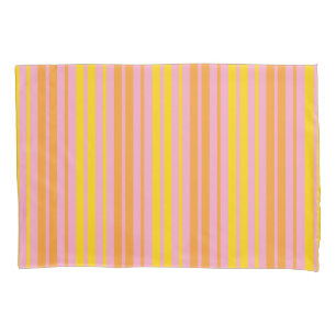 Yellow and Orange Vertical Stripes Pink Pillow Case