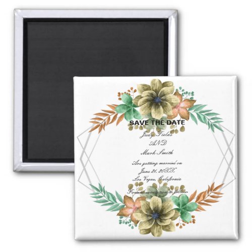 Yellow And Orange Watercolor Floral Save The Date Magnet