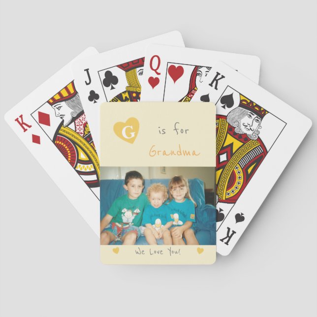 Yellow and orange with name and photo poker cards (Back)